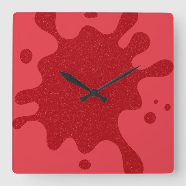 Custom Tomato Red Ink Splash Wall Clock Quadratische Wanduhr (Vorderseite)