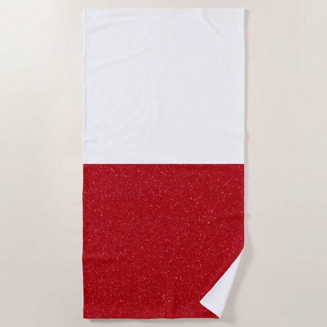 Custom Tomato Red & White Split Beach Towel Strandtuch (Vorderseite)
