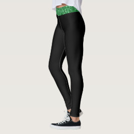 Custom Top Strip Irish Green Glitzer Black Leggings