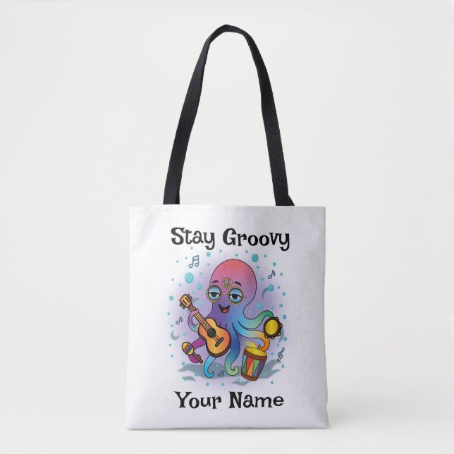 Custom Tote Bag | Retro Octopus | Name & Text (Devant)