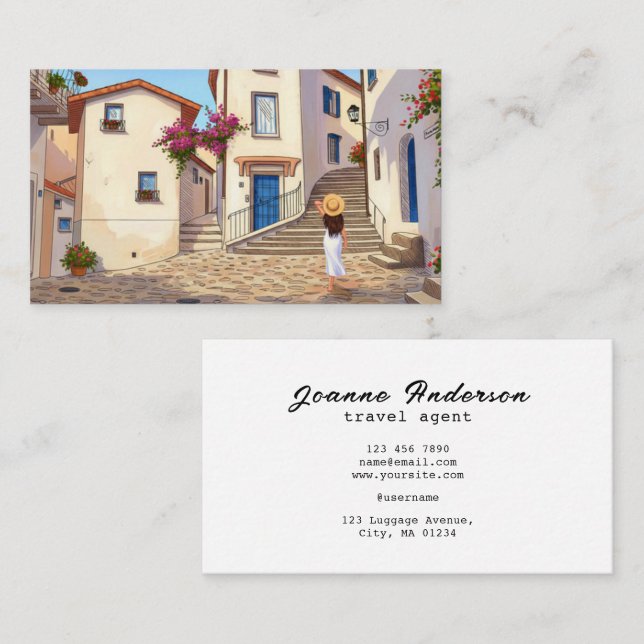 Custom Travel Agent Business Card with Cityscape Visitenkarte (Vorne/Hinten)