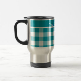 Custom Travel Mug, Aquamarin und White Karo Gingha Reisebecher