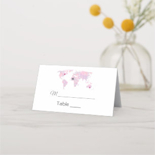 Custom Travel Watercolor Weltkarte Hochzeit Platzkarte