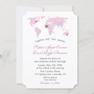 Custom Travel Wedding Watercolor Weltkarte Einladung