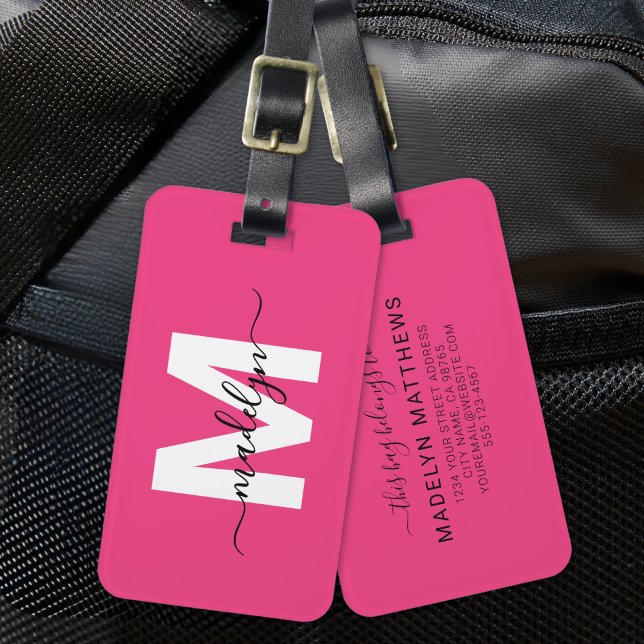 Custom Traveler Pink Initial Name Monogram Gepäckanhänger (Custom Traveler Pink Initial Name Monogram Luggage Tag )