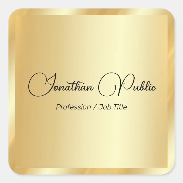 Custom Trendy Gold Glam Calligraphy Script Name Quadratischer Aufkleber (Vorderseite)