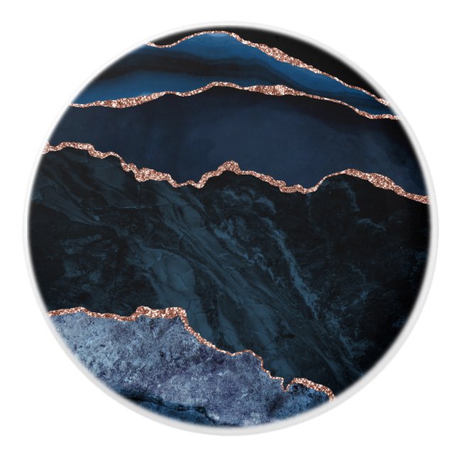 Custom Trendy Navy Blue Agate Rose Gold Glitzer Keramikknauf (Vorderseite)
