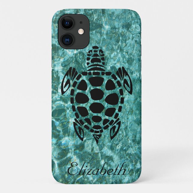 Custom Tribal Sea Turtle Aqua Blue Case-Mate iPhone Hülle (Rückseite)