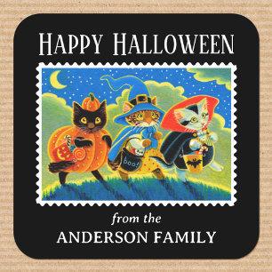 Custom Trick oder Treat Halloween Cat Hexe Quadratischer Aufkleber