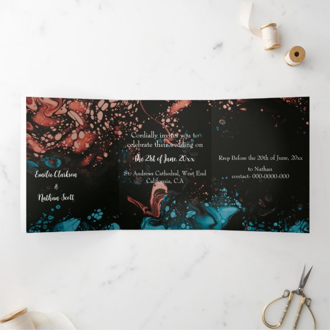 Custom Trifold Wedding Einladung (schwarz) (Innenseite)