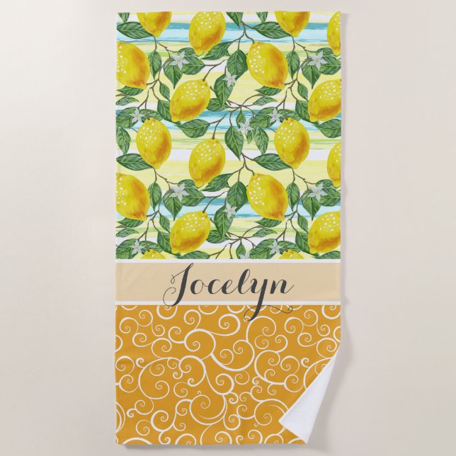 Custom Tropical Angesagt Summer Lemons Fruchtmuste Strandtuch (Vorderseite)