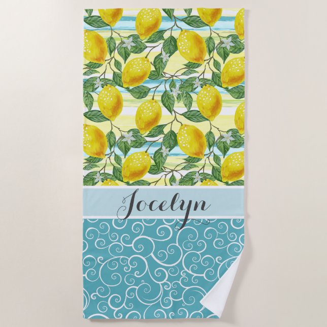 Custom Tropical Angesagt Summer Lemons Fruchtmuste Strandtuch (Vorderseite)