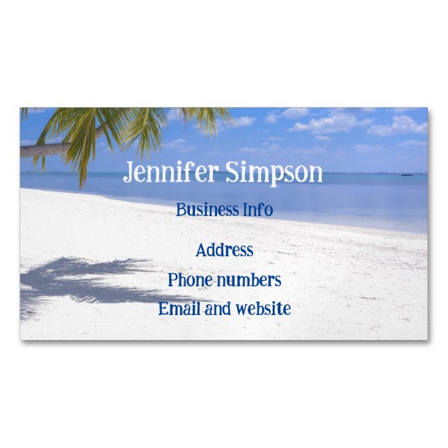 Custom Tropical Beach Ocean Palmen Magnetische Visitenkarte (Vorderseite)