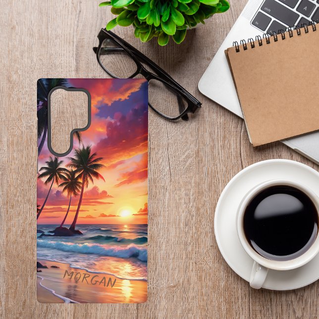 Custom Tropical Beach Sunset | Coastal Art Samsung Galaxy Hülle (Von Creator hochgeladen)