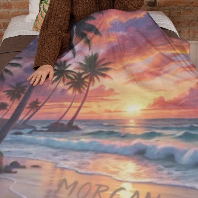 Custom Tropical Beach Sunset | Küstenkunst Fleecedecke (Von Creator hochgeladen)