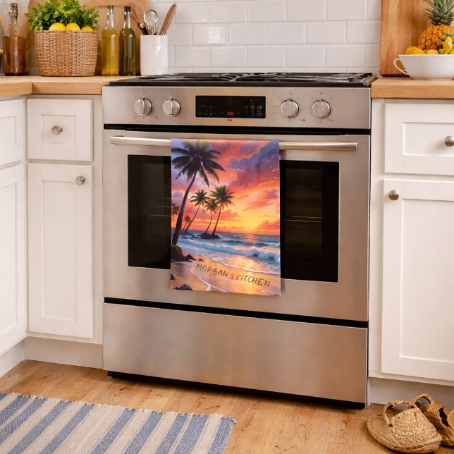 Custom Tropical Beach Sunset | Küstenkunst Geschirrtuch (Von Creator hochgeladen)