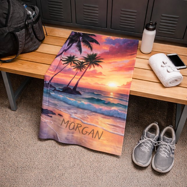 Custom Tropical Beach Sunset | Küstensport Handtuch (Von Creator hochgeladen)