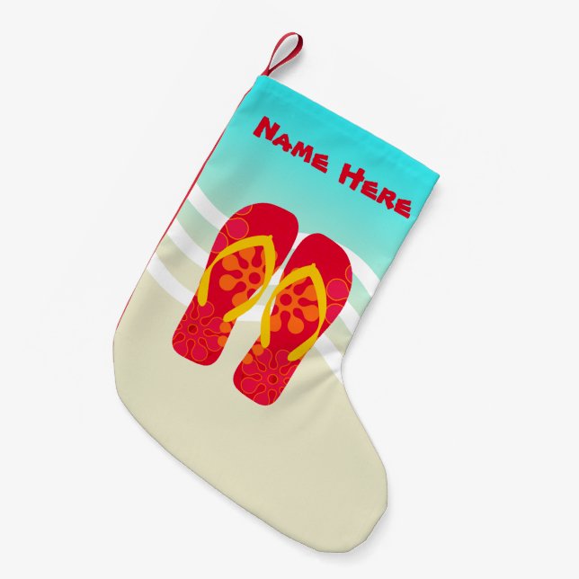 Custom Tropical Christmas Flip Flops Beach Urlaub Kleiner Weihnachtsstrumpf (Vorderansicht (hängend))