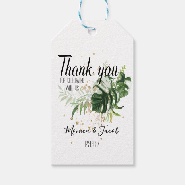 Custom Tropical Monstera Leaf Wedding Vielen Dank Geschenkanhänger (Vorderseite)