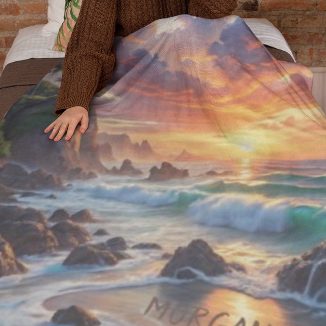 Custom Tropical Sunset Cliffs - Lebhafte Küste Fleecedecke (Von Creator hochgeladen)