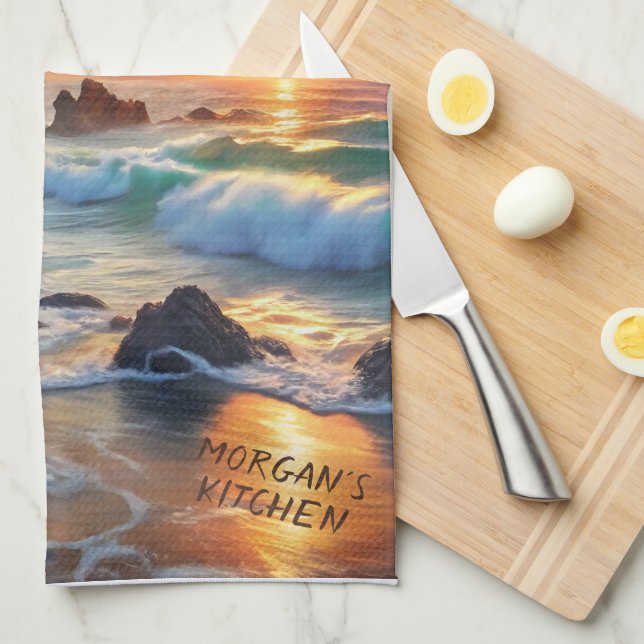 Custom Tropical Sunset Cliffs - Lebhafte Küste Geschirrtuch (Viertel Falte)