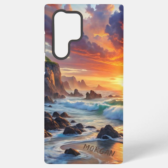 Custom Tropical Sunset Cliffs - Lebhafte Küste Samsung Galaxy Hülle (Rückseite)