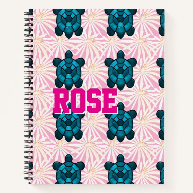 Custom Tropical Turtle Floral Pattern Seamless  Notizbuch (Vorderseite)