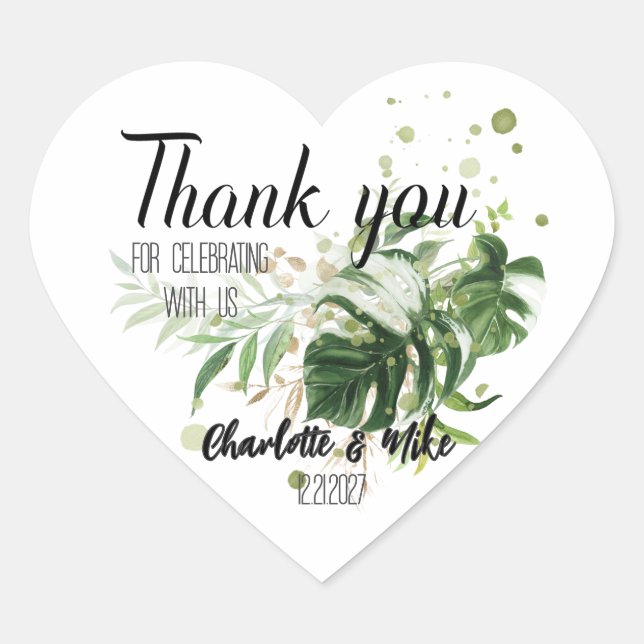 Custom Tropical Wedding Heart Fevor Umschlag Aufkl Herz-Aufkleber (Vorderseite)