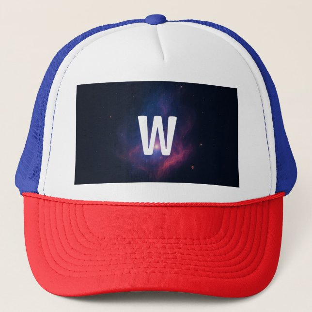 Custom Trucker Hat mit Glühen Galaxy Initial Truckerkappe (Vorderseite)
