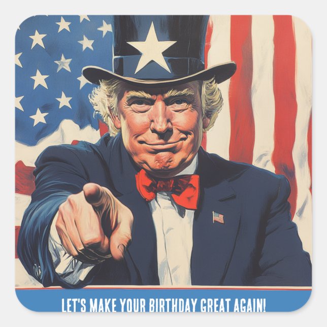 Custom Trump Funny Message for Happy 50 th Birthda Quadratischer Aufkleber (Vorderseite)