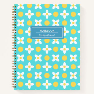 Custom Türkise Blue Retro Blumenmuster Notizbuch