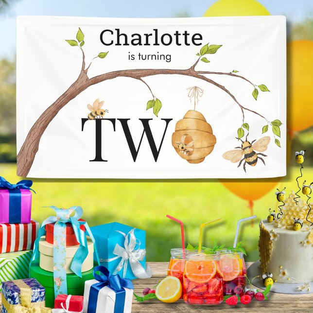 Custom Turning Two Beehive Birthday Party Banner (Von Creator hochgeladen)