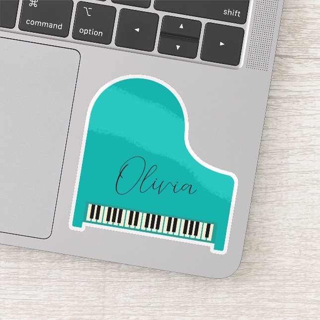 Custom Turquoise Blue Grand Piano Personalisiert Aufkleber (Detail)