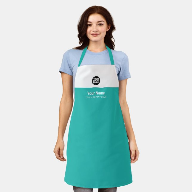 Custom Turquoise Employee name Logo Company Schürze (Getragen)