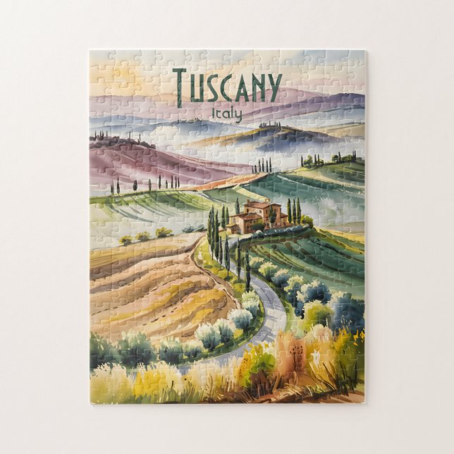 Custom Tuscany Watercolor Rolling Hills Landscape (Vertikal)