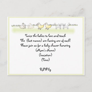 Custom Twin Animals Baby Shower Einladung