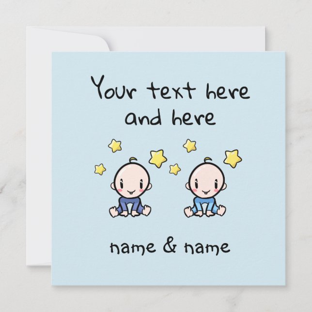 Custom Twin Baby Boys Congratulations w. Names,  Karte (Vorderseite)