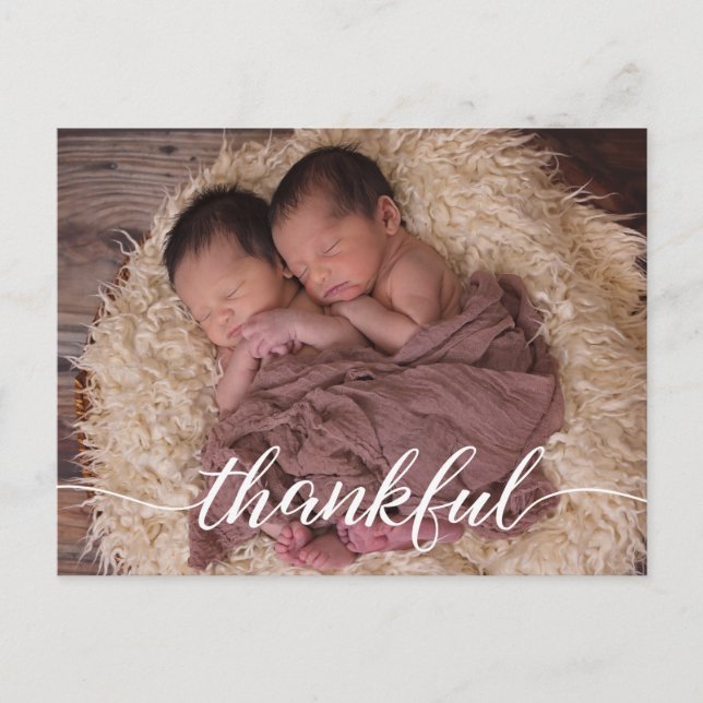 Custom Twin Baby Foto Vielen Dank Ankündigungspostkarte (Vorderseite)