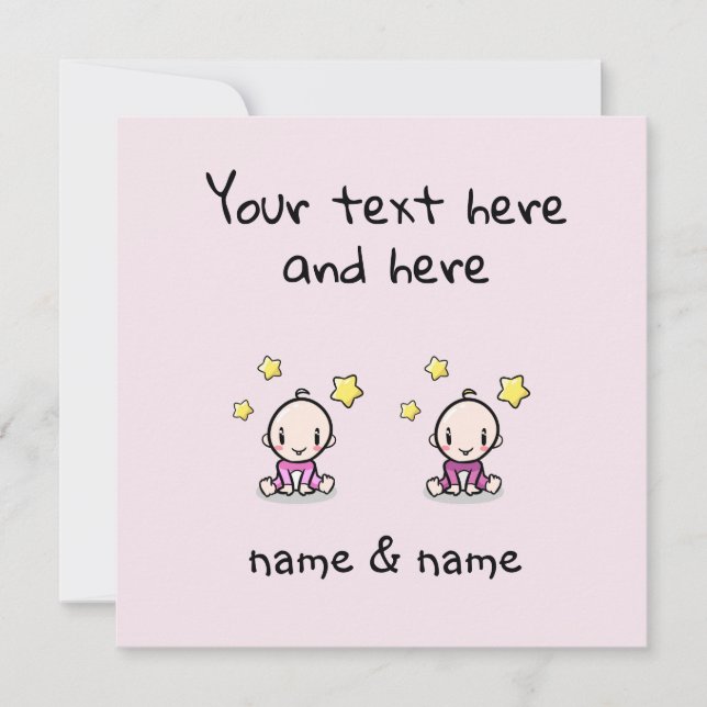Custom Twin Baby Girls Congratulations w. Names,  Karte (Vorderseite)