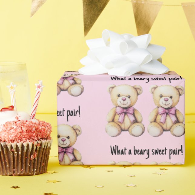 Custom Twin Girls Babydusche, Niedliche Teddy Bear Geschenkpapier (Geburtstagsparty)