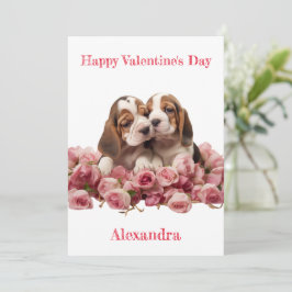 Custom Two Basset Hound Welpen Valentine Feiertagskarte