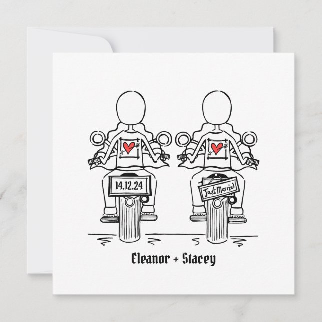 Custom Two Brides Biker Motorrad Abend Hochzeit Einladung (Vorderseite)