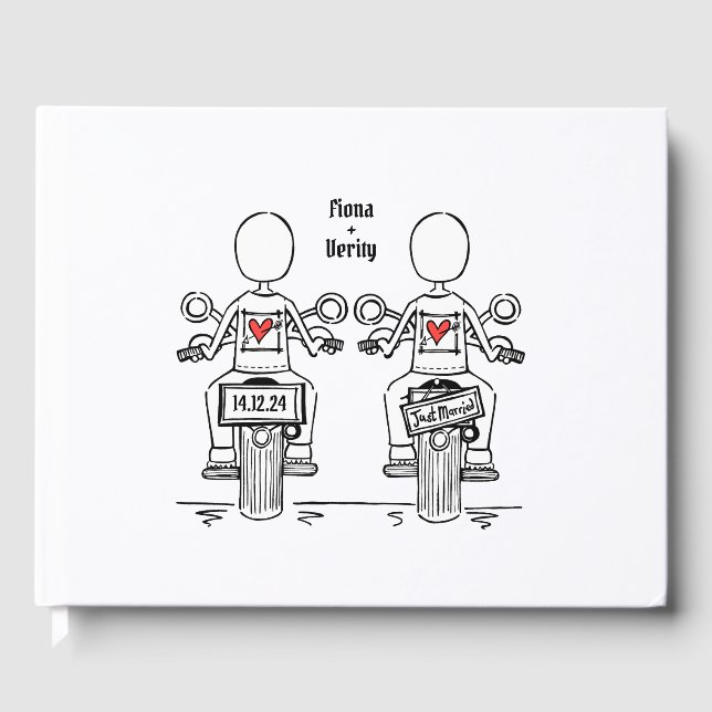 Custom Two Brides Biker Motorrad Abend Hochzeit Gästebuch (Vorderseite)