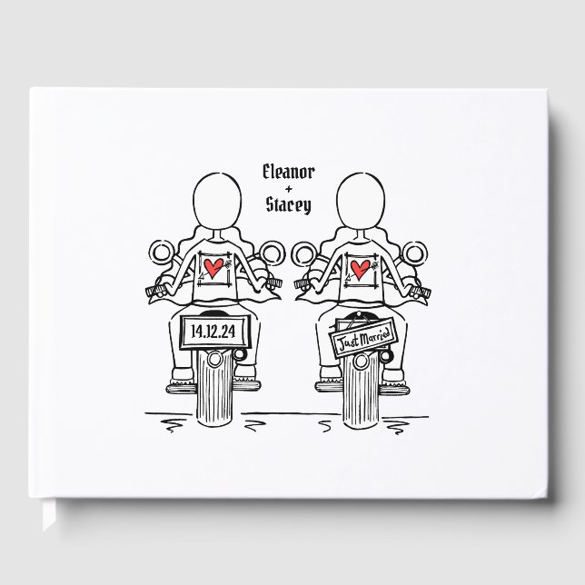 Custom Two Brides Biker Motorrad Abend Hochzeit Gästebuch (Vorderseite)