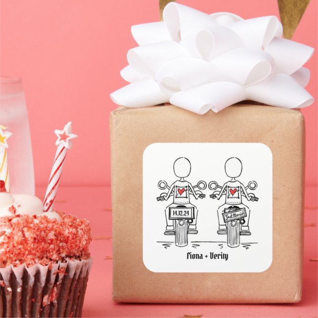 Custom Two Brides Biker Motorrad Abend Hochzeit Quadratischer Aufkleber (Party)