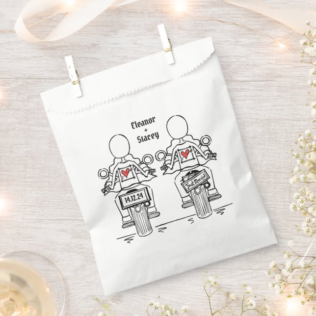 Custom Two Brides Biker Motorrad Hochzeit Geschenktütchen (Ausgeschnitten)