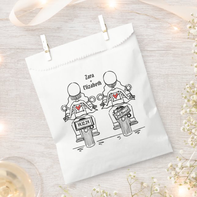Custom Two Brides Biker Motorrad Hochzeit Geschenktütchen (Ausgeschnitten)