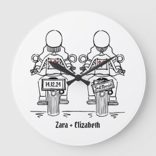 Custom Two Brides Biker Motorrad Hochzeit Große Wanduhr