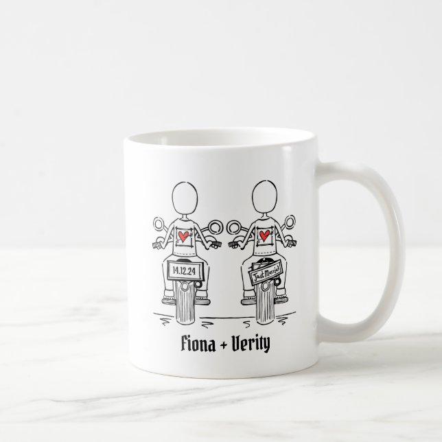 Custom Two Brides Biker Motorrad Hochzeit Kaffeetasse (Rechts)
