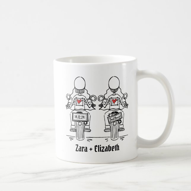 Custom Two Brides Biker Motorrad Hochzeit Kaffeetasse (Rechts)
